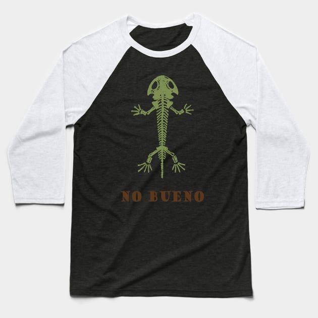 No Bueno Lizard Skeleton Baseball T-Shirt by pelagio